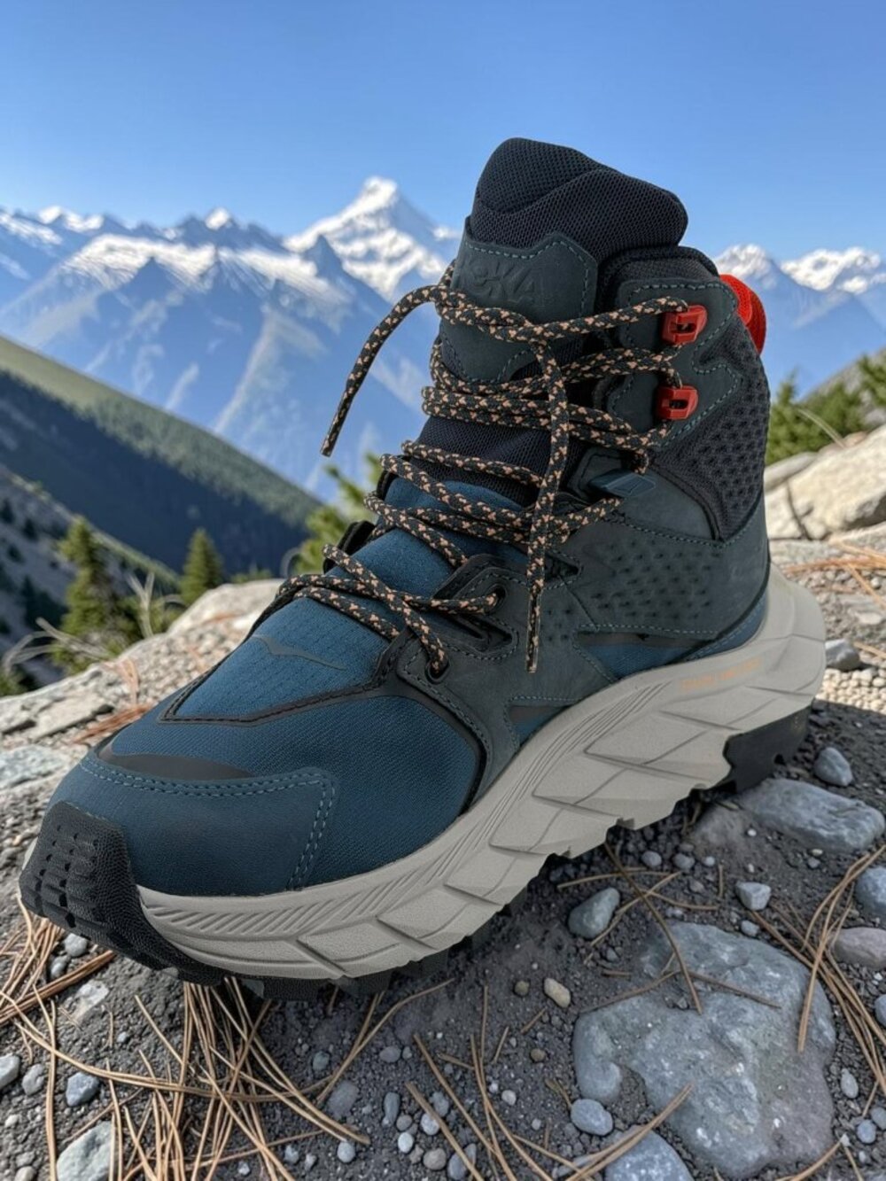 HOKA W Anacapa Mid GTX Navy Orange Hiking Boots 7B - Picture 3 of 8